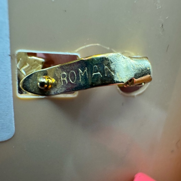 Roman vintage necklace enhancer, dark blue & clear glass in gold tone, NOS. - Picture 5 of 5